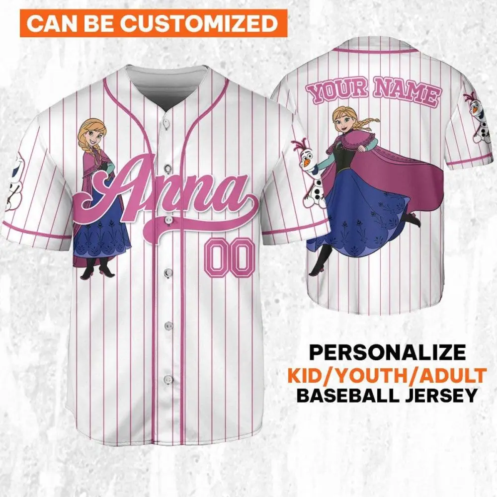Customizable Kids/Adult Baseball Jersey – Add Your Name – Frozen Inspired Design