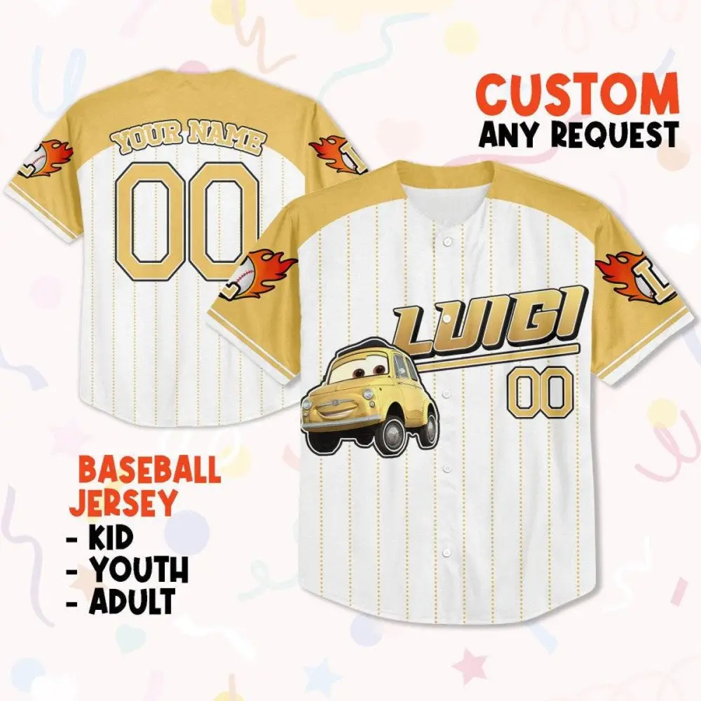 Customizable Kids/Adult Baseball Jersey With Fun Car Design - Personalize Name & Number! Customizable Kids/Adult Baseball Jersey With Fun Car Design - Personalize Name & Number! - Image 1