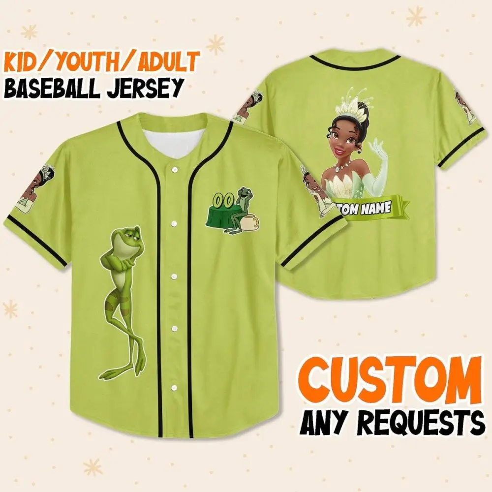 Customizable Kids/Youth/Adult Baseball Jersey - Unique Frog & Princess Design!