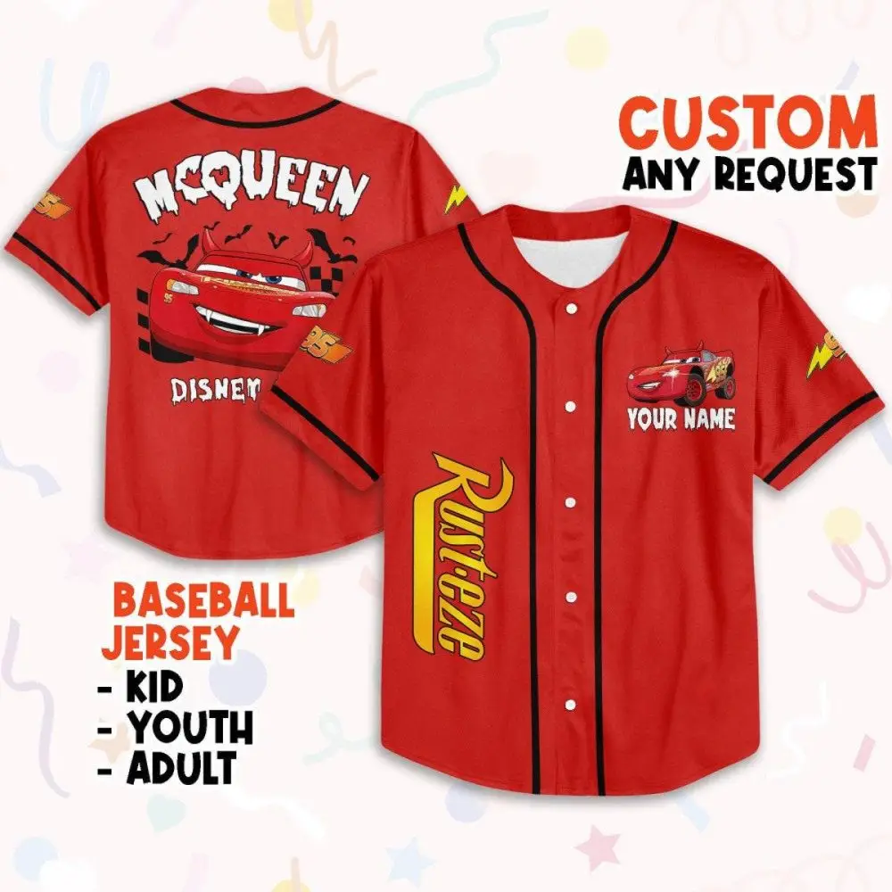 Customizable Lightning Mcqueen Baseball Jersey – Kids, Youth & Adult Sizes Available!