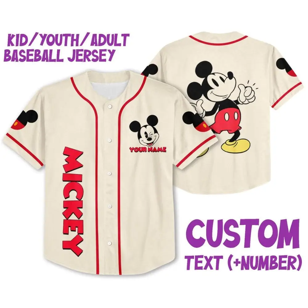 Customizable Mickey Baseball Jersey For Kids/Youth/Adults - Add Name & Number! Customizable Mickey Baseball Jersey For Kids/Youth/Adults - Add Name & Number! - Image 1