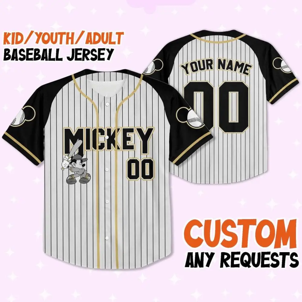 Customizable Mickey Baseball Jersey For Kids/Youth/Adults - Personalized Name & Number