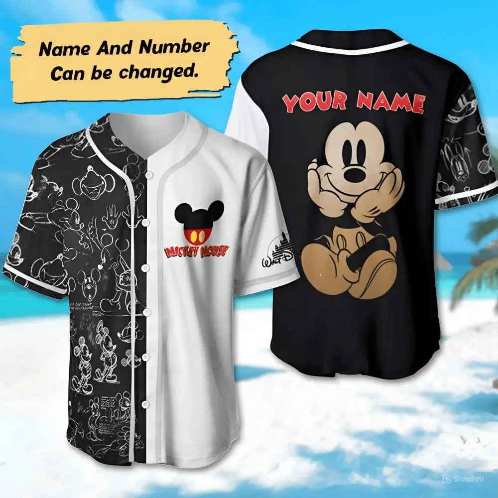 Customizable Mickey Mouse Baseball Jersey – Personalized Name & Number, Stylish Disney Apparel
