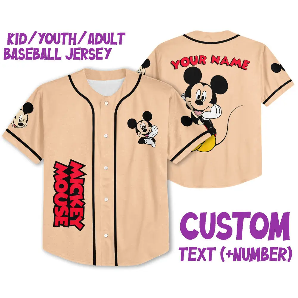 Customizable Mickey Mouse Baseball Jersey For Kids/Youth/Adults - Add Your Name & Number!