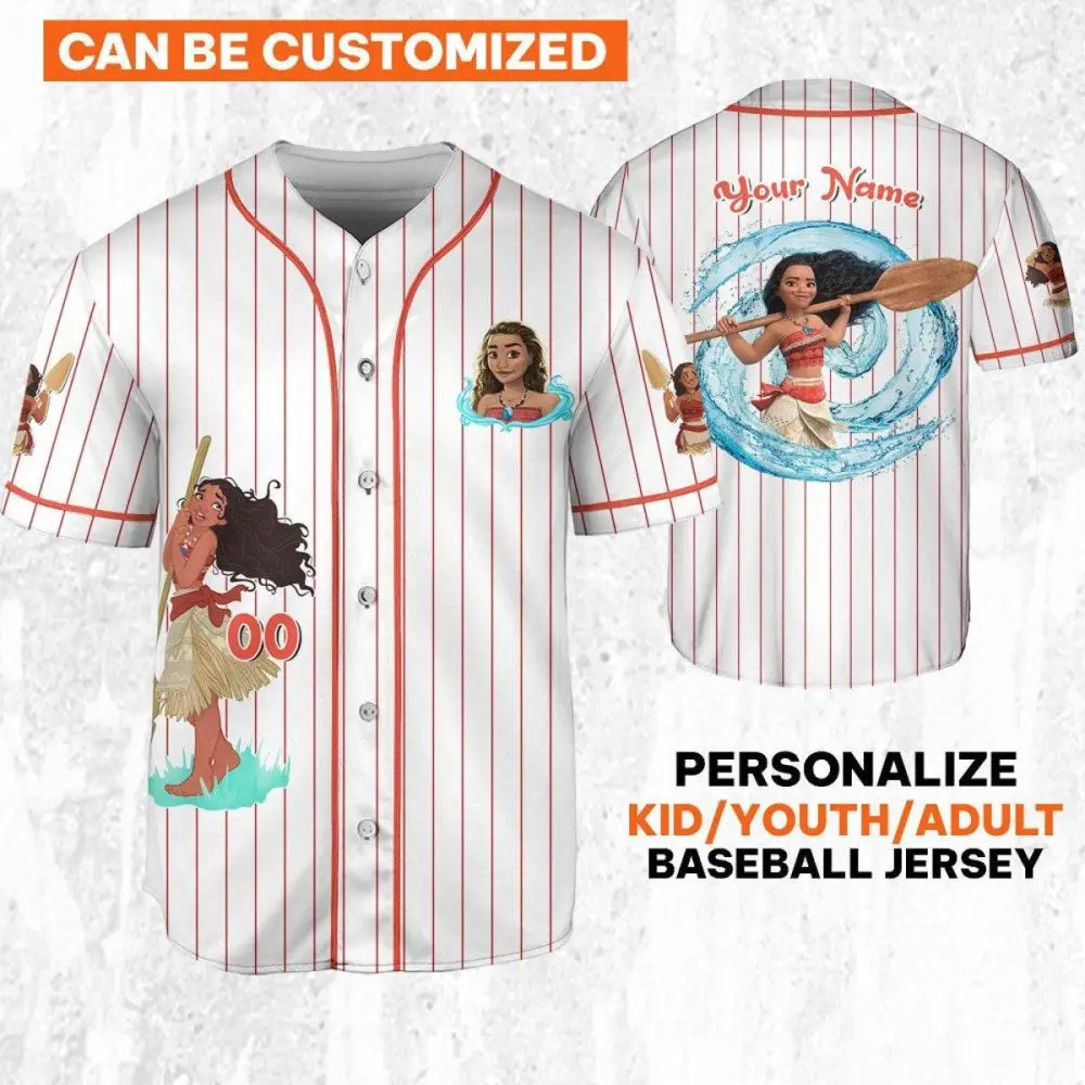 Customizable Moana Baseball Jersey For Kids/Youth/Adults – Add Your Name! Customizable Moana Baseball Jersey For Kids/Youth/Adults – Add Your Name! - Image 1