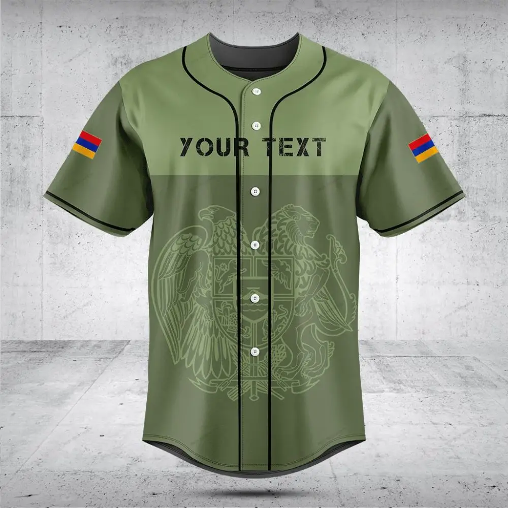 Customizable Olive Green Baseball Jersey With Flag Sleeves - Perfect For Teams & Events