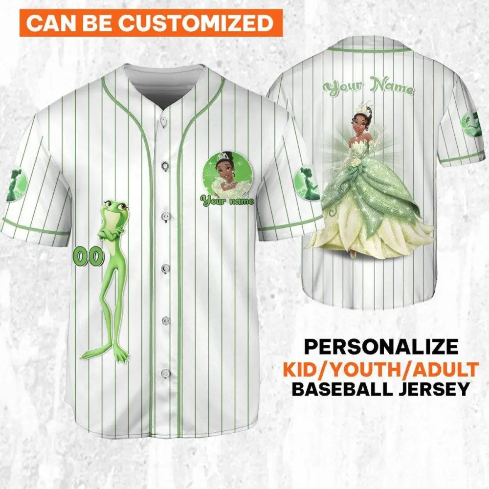 Customizable Princess & Frog Baseball Jersey For Kids/Youth/Adults - Personalize With Your Name!