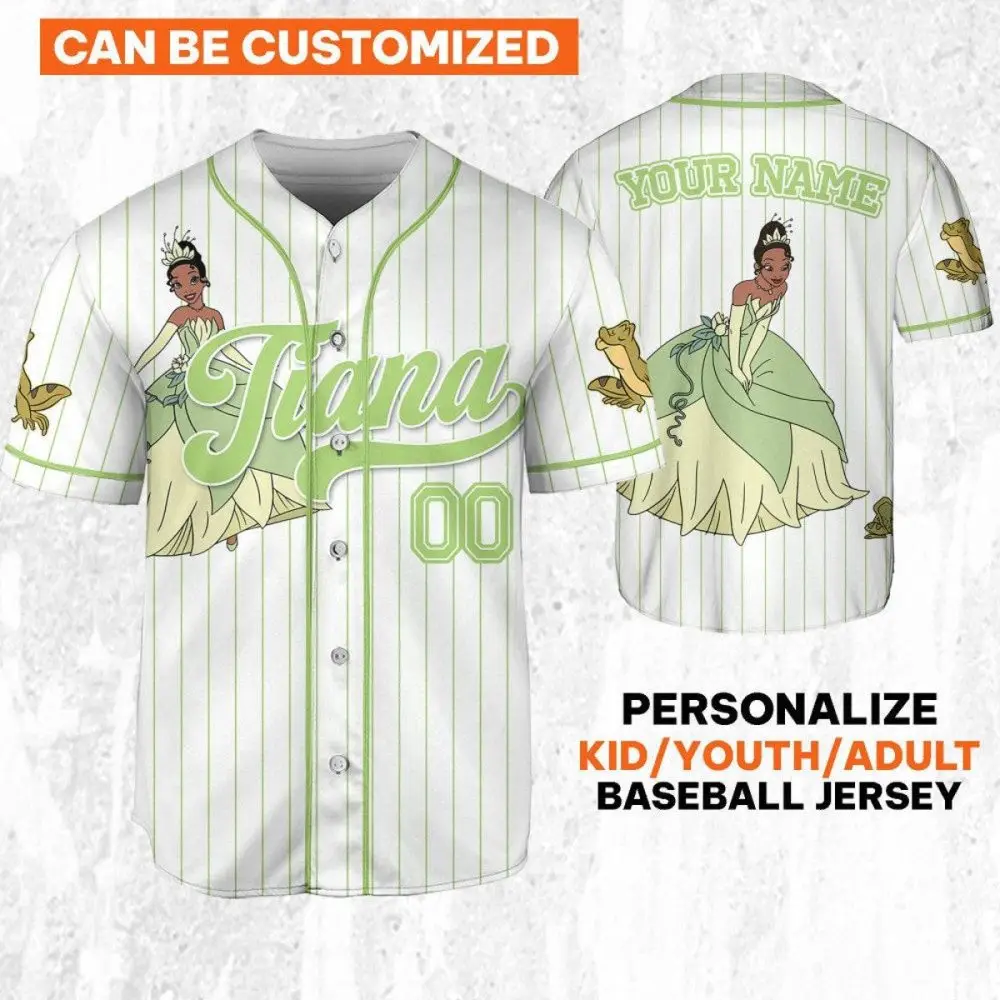 Customizable Princess Tiana Baseball Jersey For Kids/Youth/Adults – Personalize Your Name!