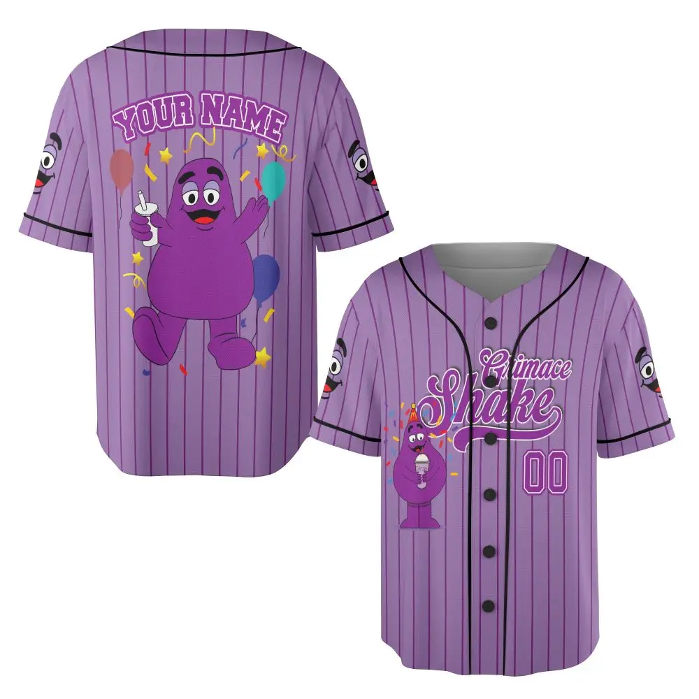 Customizable Purple Cartoon Baseball Jersey - Fun & Vibrant Design For Kids & Adults