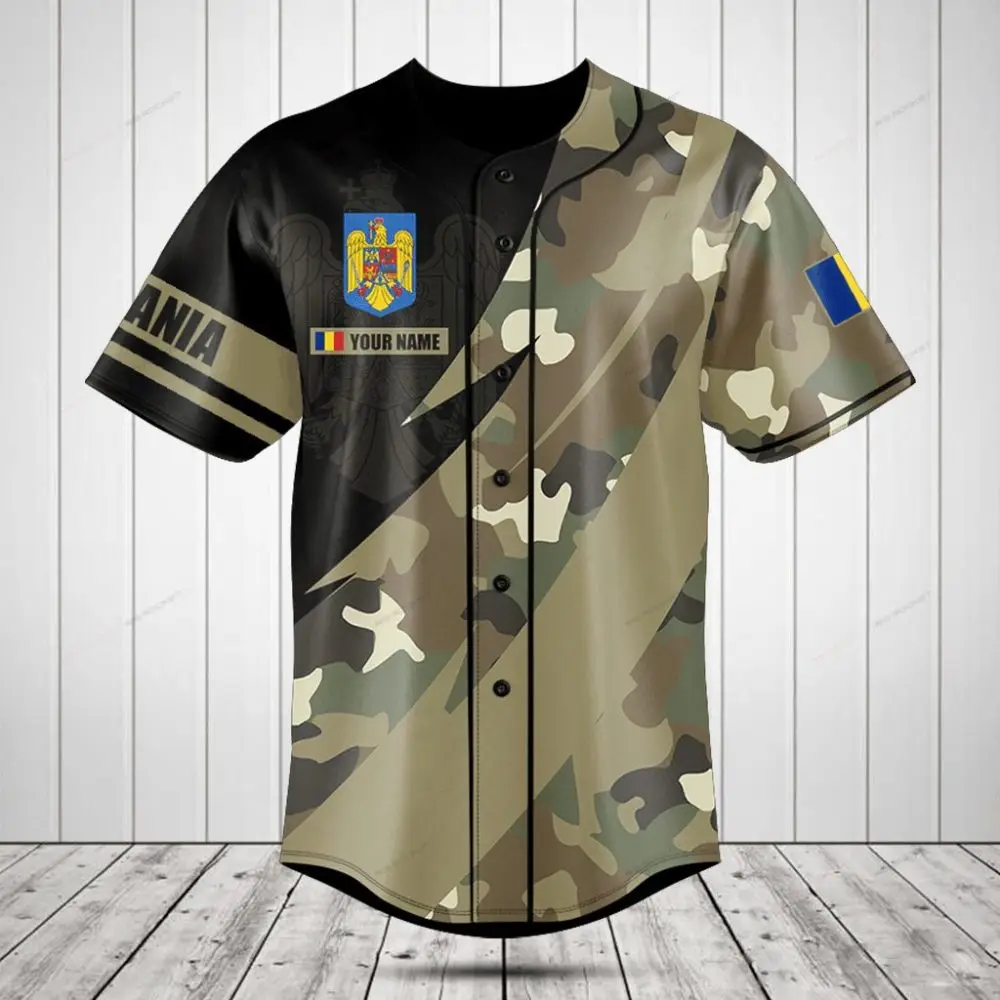Customizable Romanian Camo Baseball Jersey – Personalize With Your Name!
