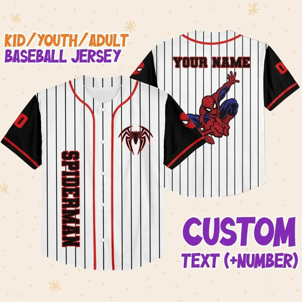 Customizable Spider-Themed Baseball Jersey – Kids/Youth/Adult Sizes – Add Name & Number!