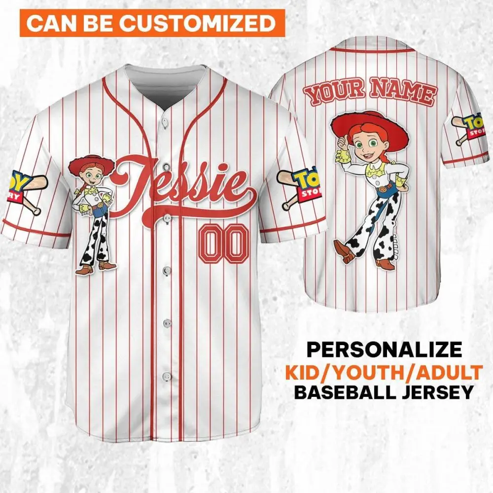 Customizable Toy Story Jessie Baseball Jersey For Kids/Youth/Adults - Personalize Your Name!