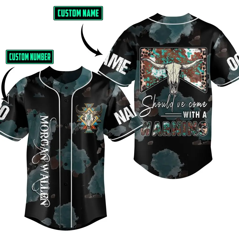 Customizable Western Skull Baseball Jersey – Personalized Name & Number, Unique Style