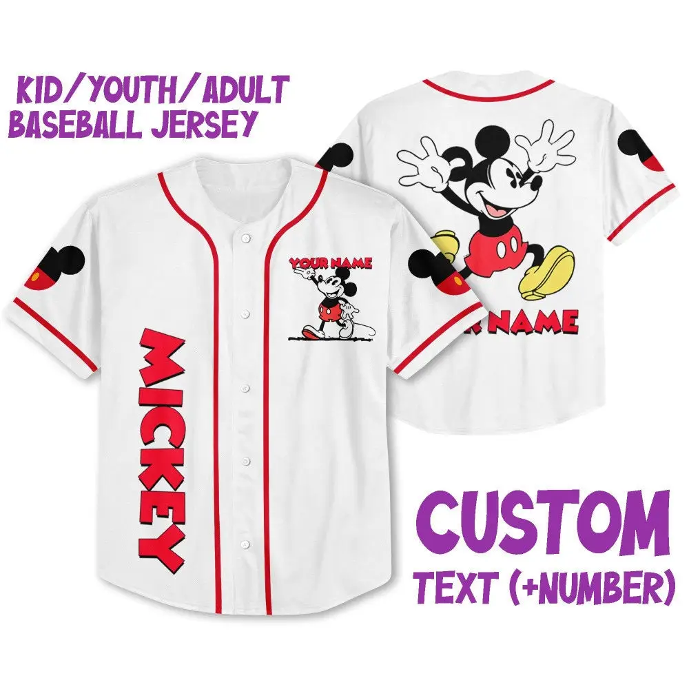 Customizable Youth/Adult Baseball Jersey - Mickey Design - Add Your Name & Number!