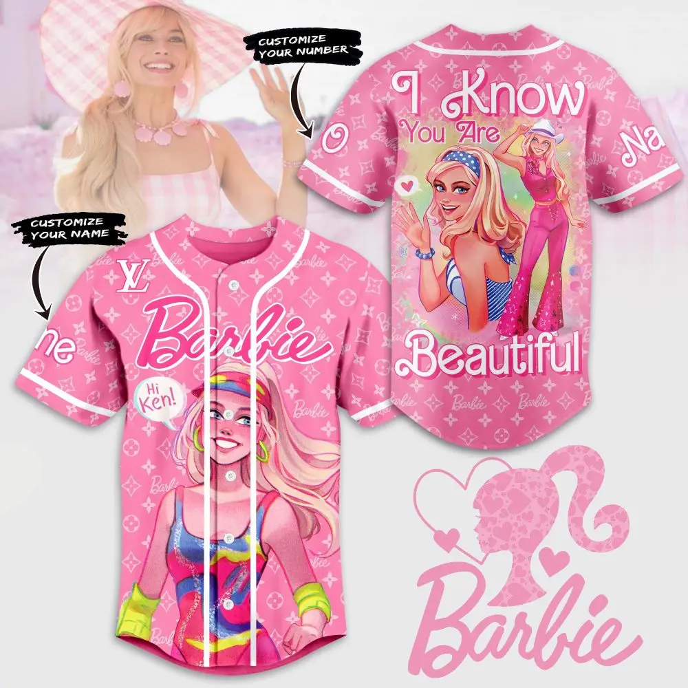 Customize Your Barbie Baseball Jersey - Personalized Name & Number, Stylish Pink Design