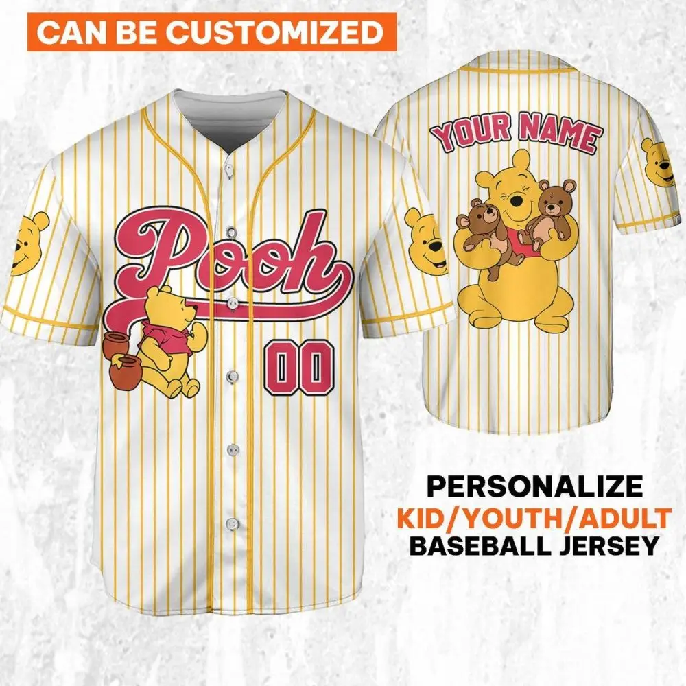 Customize Your Own Pooh Baseball Jersey - Kids/Youth/Adult Sizes Available!