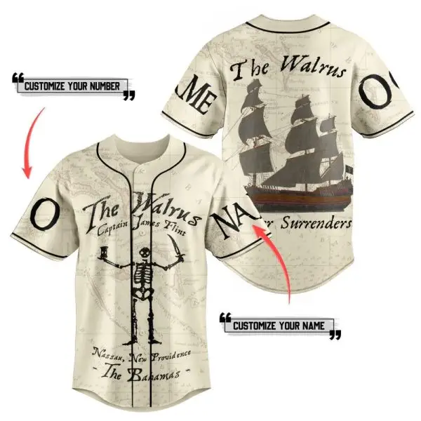 Customize Your Pirate Baseball Jersey - Vintage Ship & Skeleton Design – Personalize Name & Number!