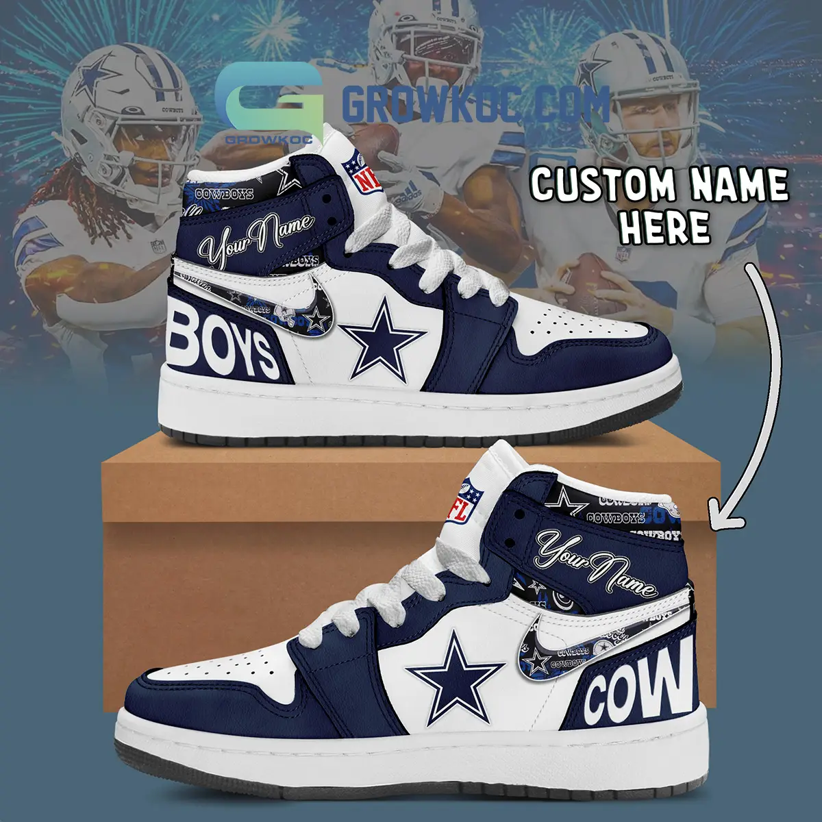 Dallas Cowboys Personalized Air Jordan 1 High Top Shoes Sneakers Dallas Cowboys Personalized Air Jordan 1 High Top Shoes Sneakers - Image 1