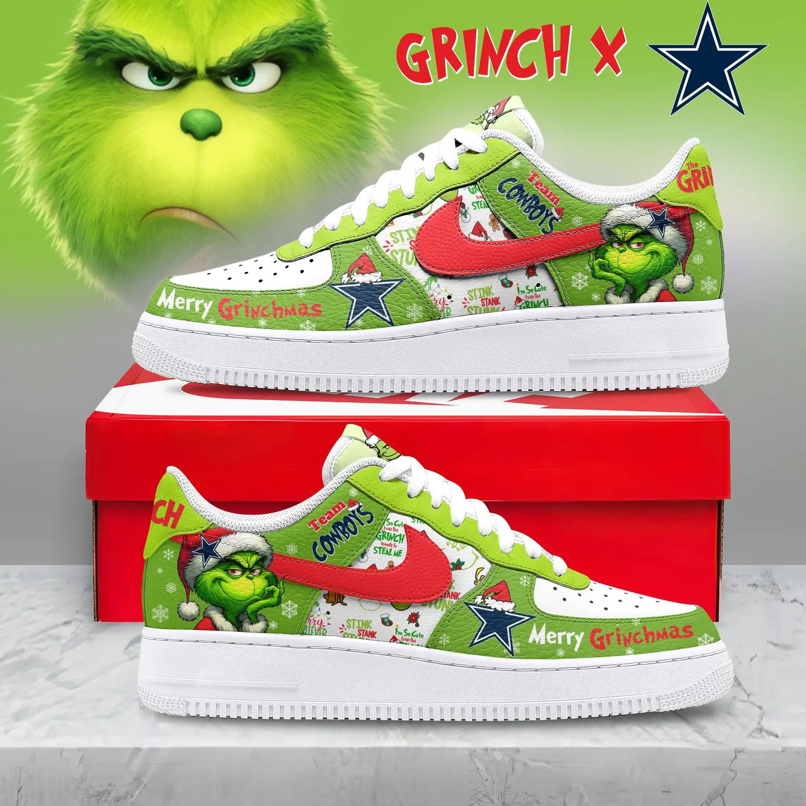 Dallas Cowboys | Premium NFL Grinch Air Force 1 Limited Edition 