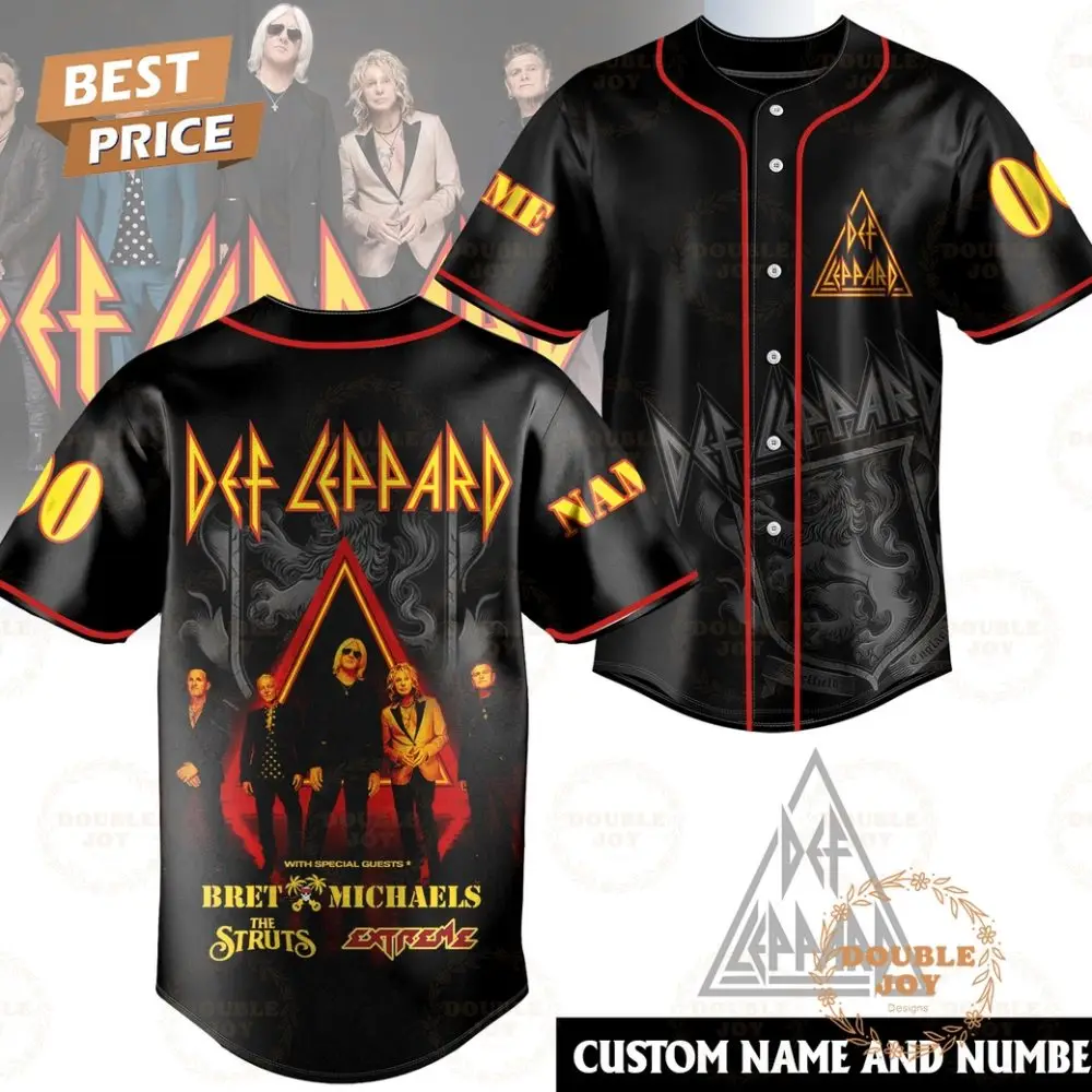 Def Leppard 2025 With Special Guest Bret Michaels Custom Name New Limited Edition Baseball Jersey Def Leppard 2025 With Special Guest Bret Michaels Custom Name New Limited Edition Baseball Jersey - Image 1