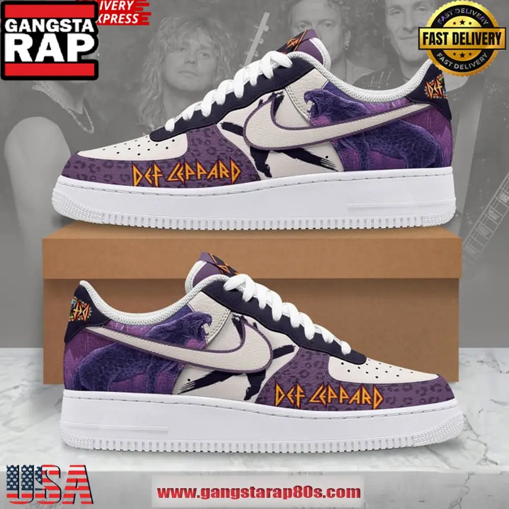 Def Leppard Purple Limited Edition Air Force 1 Running Sneakers Shoes Def Leppard Purple Limited Edition Air Force 1 Running Sneakers Shoes - Image 1