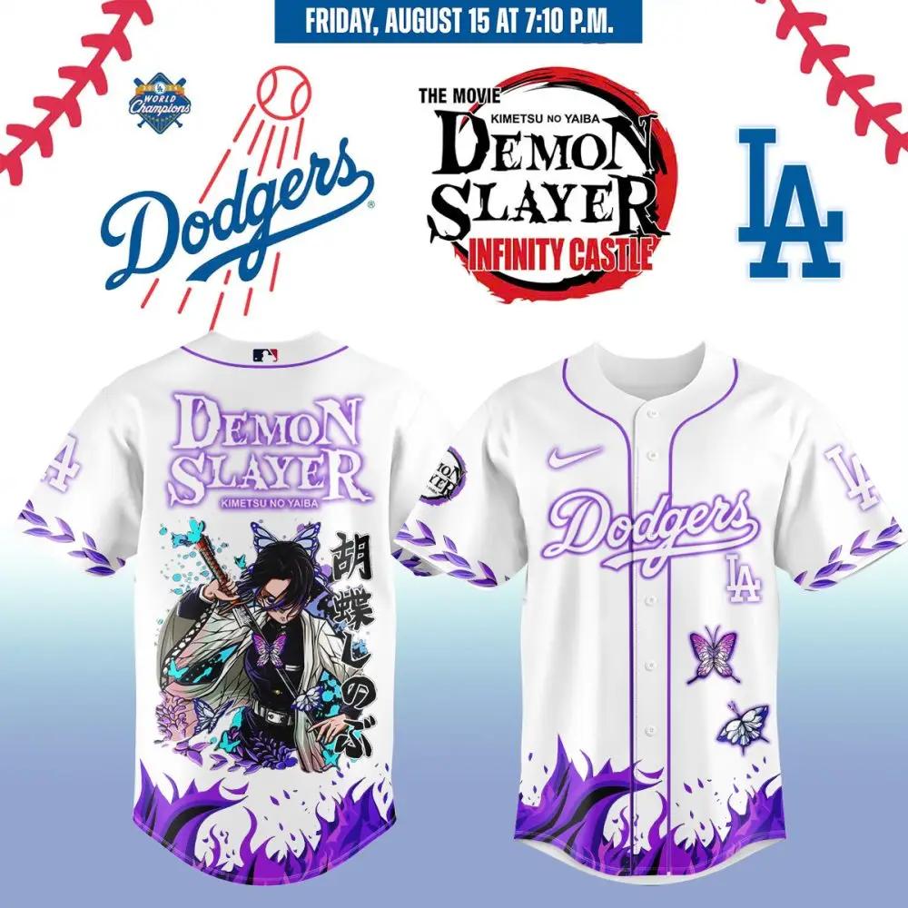 Demon Slayer X Dodgers Limited Edition Jersey - Anime Baseball Fans Must-Have!