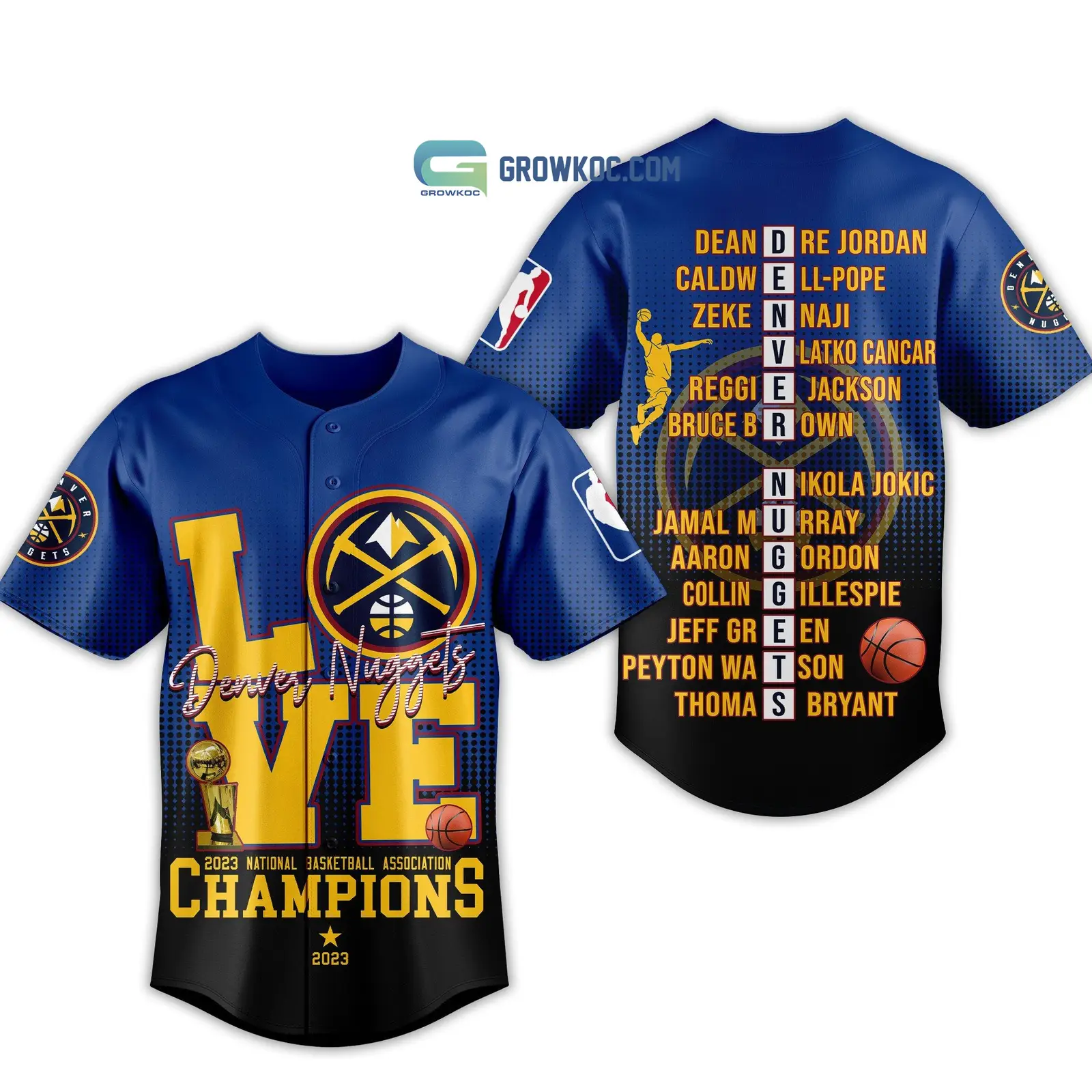 Denver Nuggets Love Team 2023 National Basketball Association Champions Black Blue Design Baseball Jersey