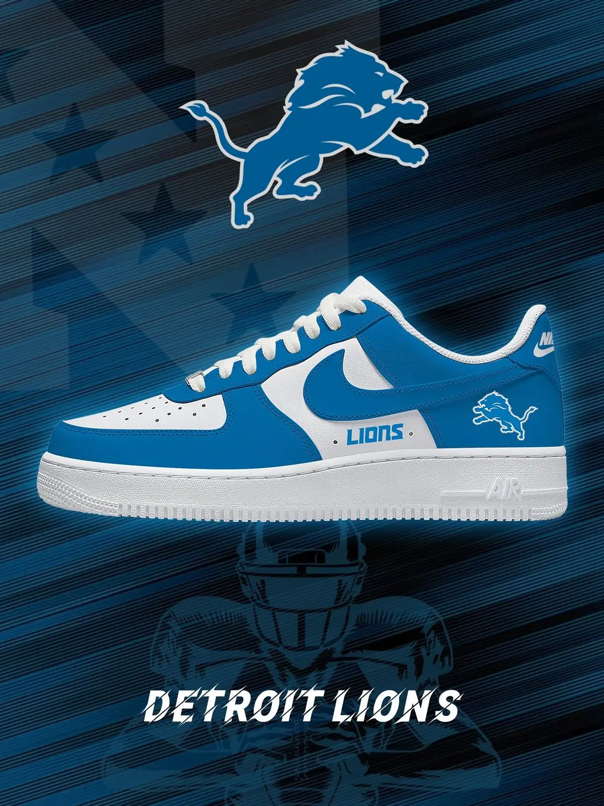 Detroit Football Custom Air Force 1 Sneakers - NFL Fan Edition | UR80