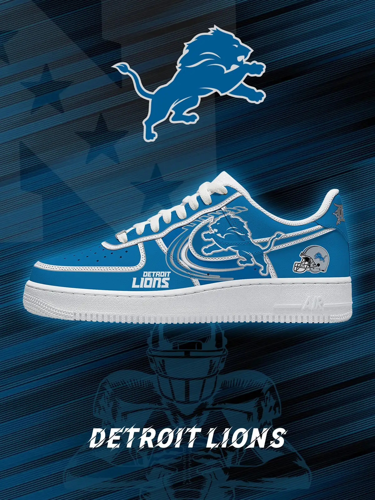 Detroit Football V.2 Custom Air Force 1 Sneakers - NFL Fan Edition | WL46
