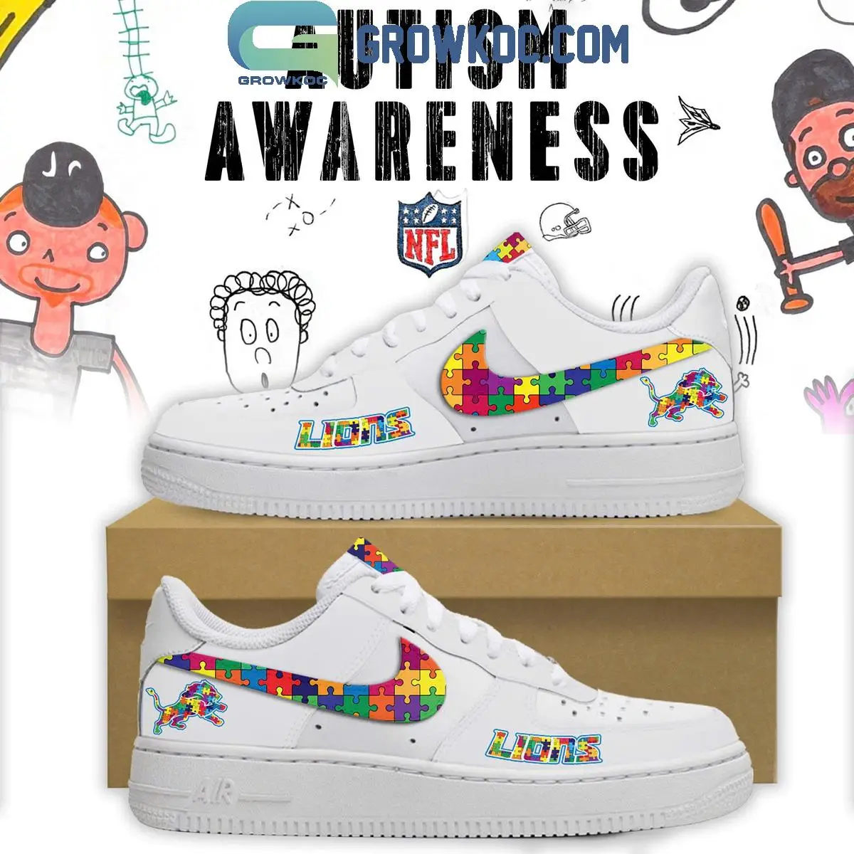 Detroit Lions Autism Awareness Air Force 1 Shoes