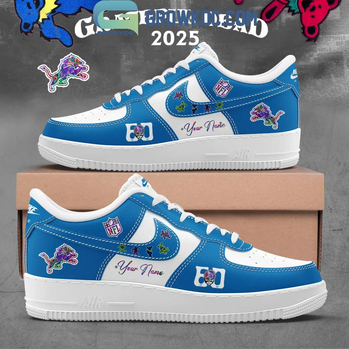 Detroit Lions Grateful Dead 60th Anniversary Air Force 1 Shoes
