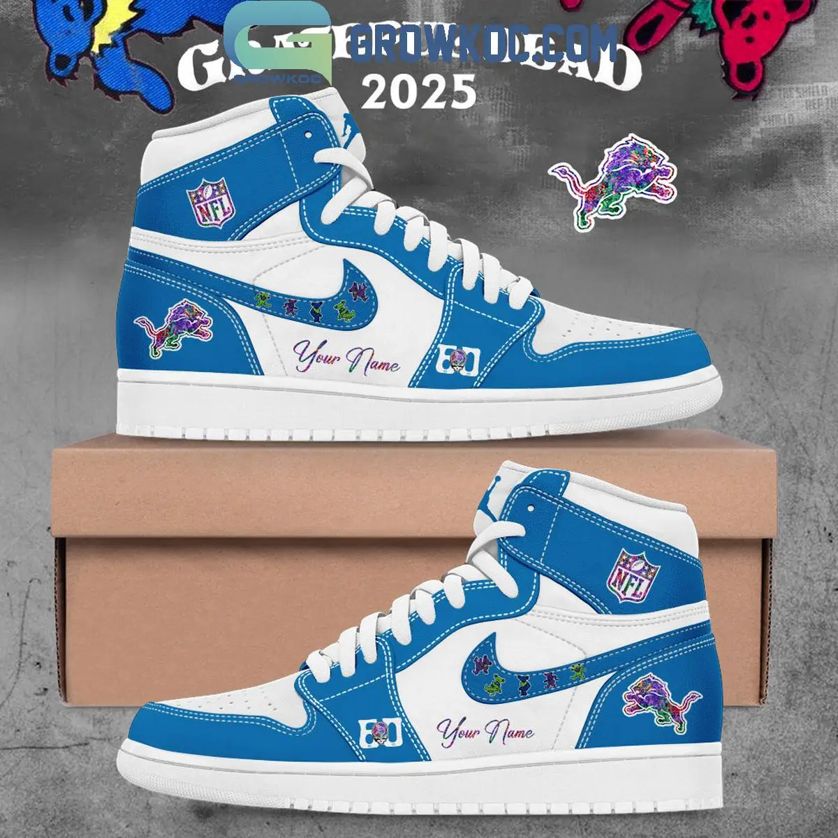 Detroit Lions Grateful Dead 60th Anniversary Air Jordan 1 Shoes