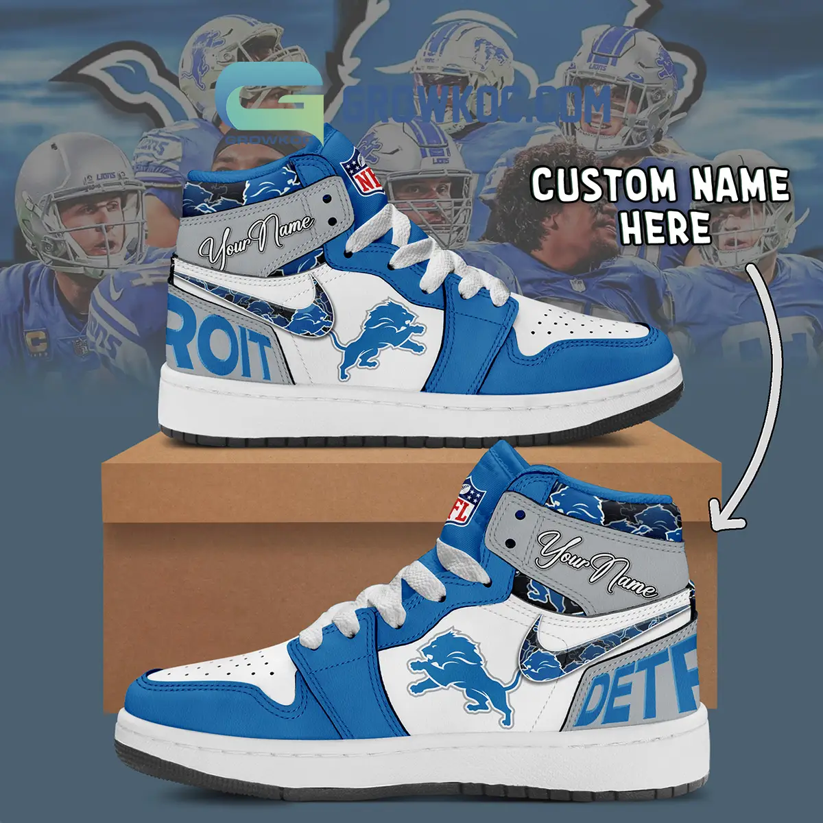 Detroit Lions Personalized Air Jordan 1 High Top Shoes Sneakers