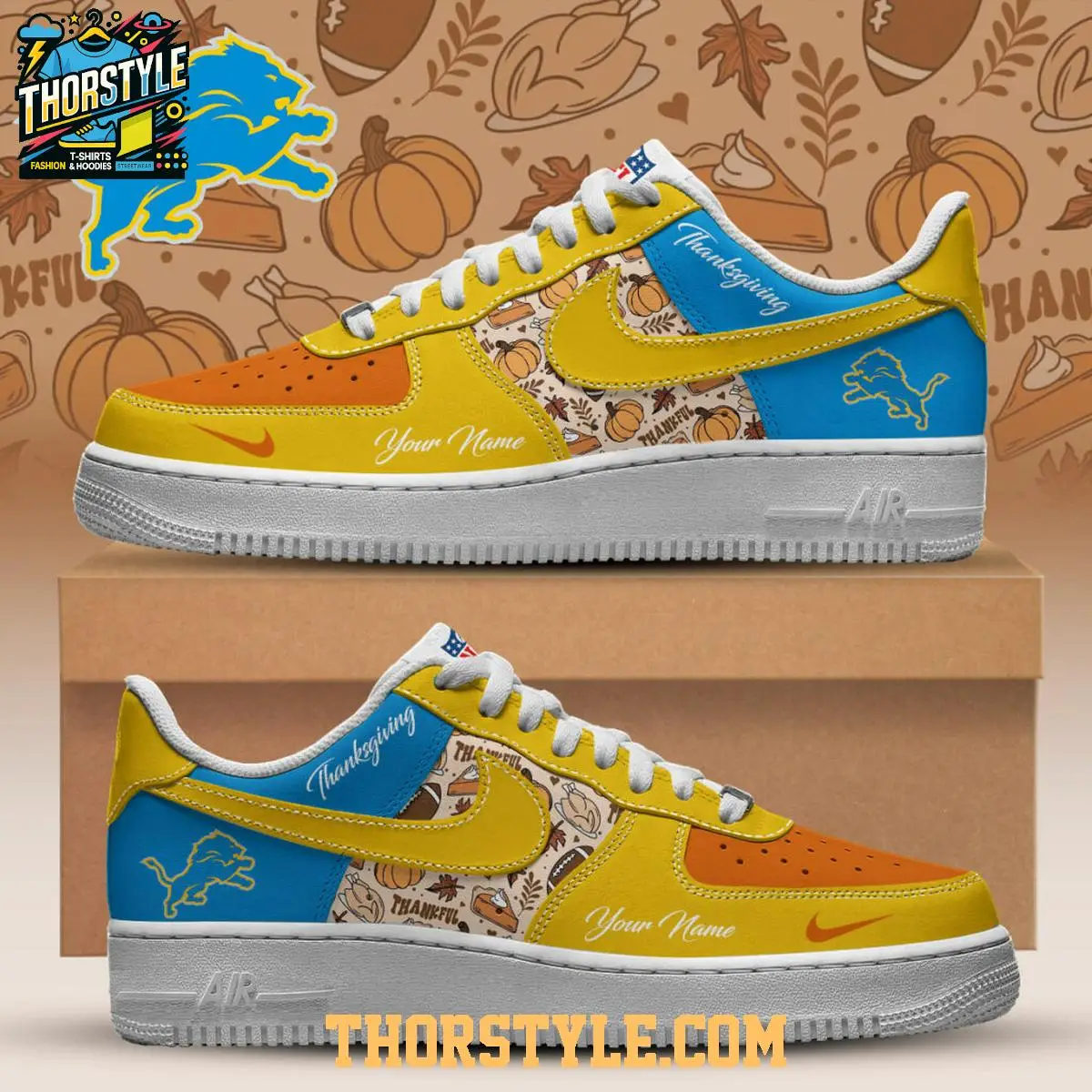 Detroit Lions Thanksgiving Day 2025 Personalized Air Force 1 Shoes