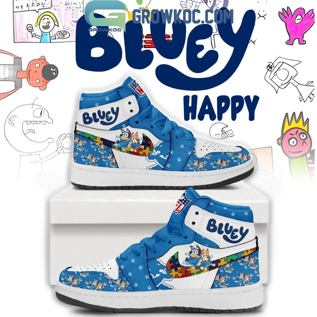 Detroit Lions x Bluey Autism Air Jordan 1 Shoes