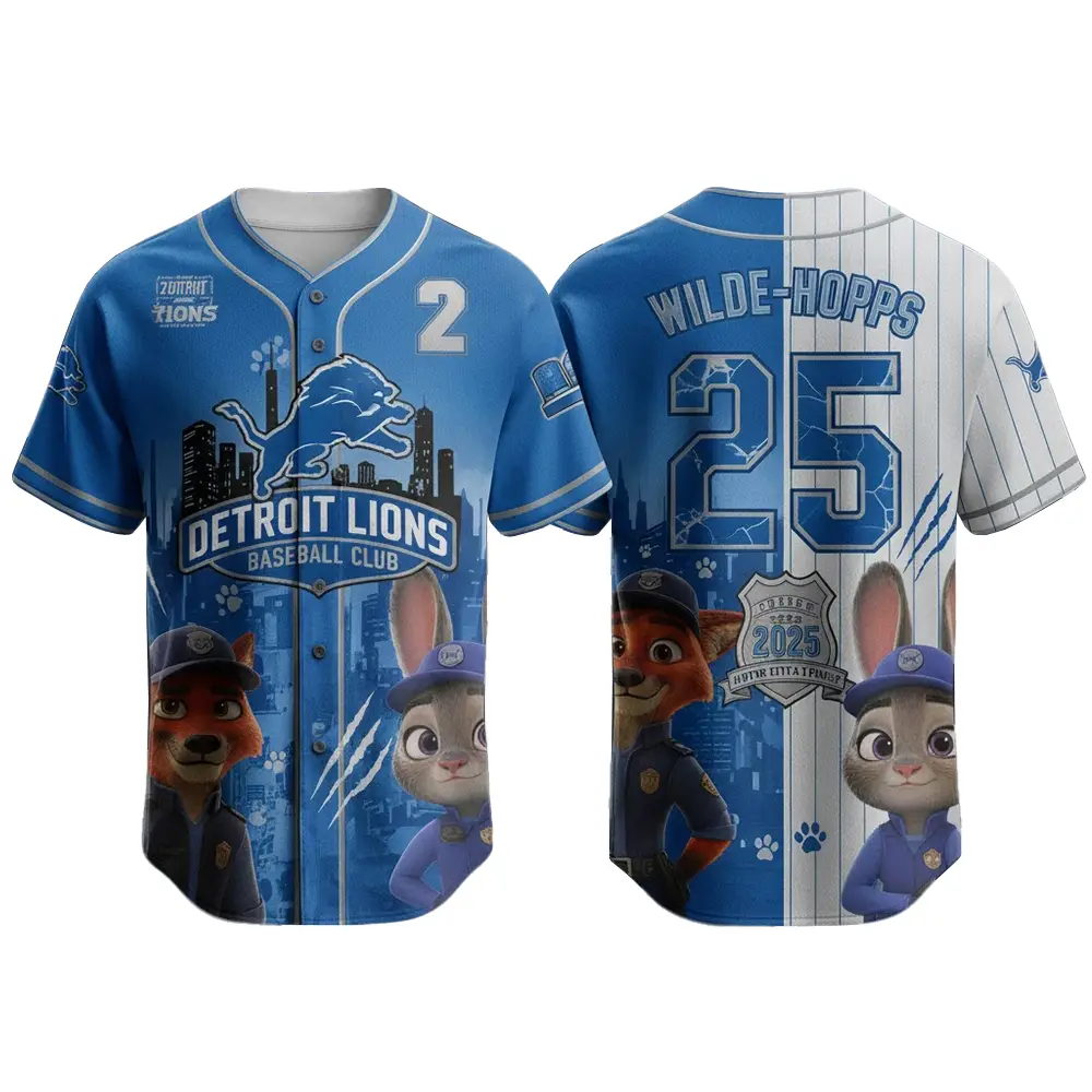 Detroit Lions x Zootopia 2 Wilde Hopps Baseball Jersey 2025 - Tazila