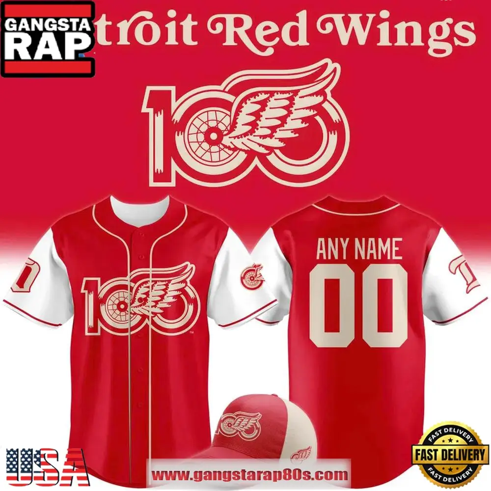 Detroit Red Wings 100 Years Of Hockeytown Special Edition Custom Baseball Jersey Shirt Detroit Red Wings 100 Years Of Hockeytown Special Edition Custom Baseball Jersey Shirt - Image 1
