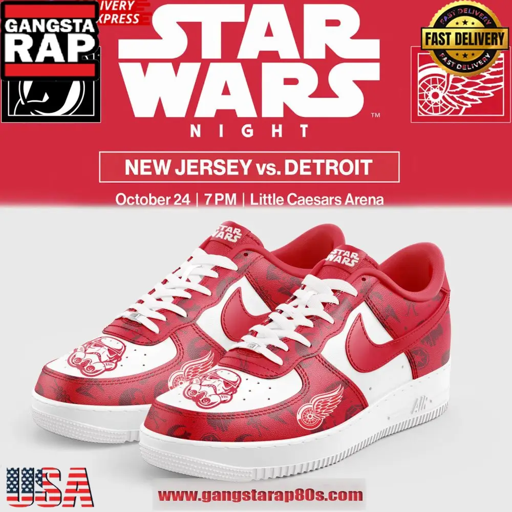 Detroit Red Wings x Star Wars Night 2025 Air Force 1 Running Sneakers Shoes Detroit Red Wings x Star Wars Night 2025 Air Force 1 Running Sneakers Shoes - Image 1