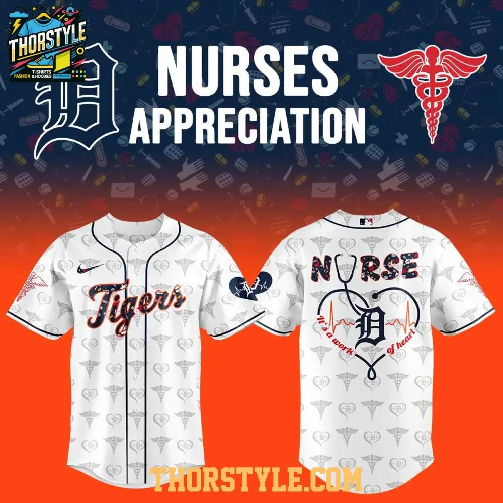 Detroit Tigers 2025 Nurses Appreciation A Work Of Heart Baseball Jersey