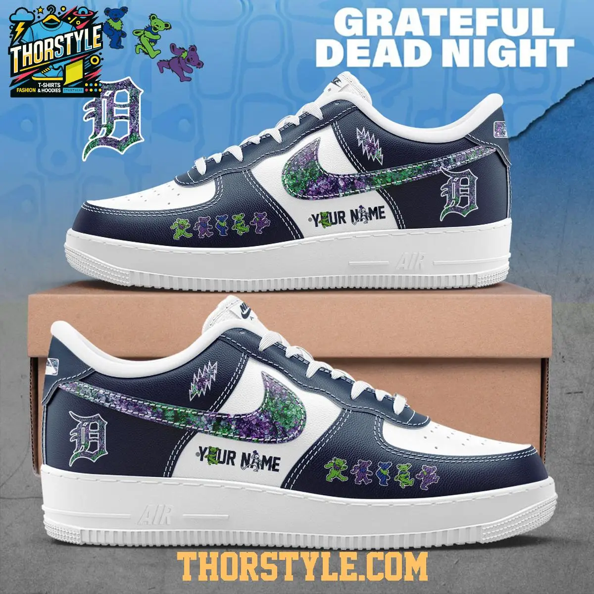 Detroit Tigers Grateful Dead 60th Anniversary Personalized Air Force 1 Shoes