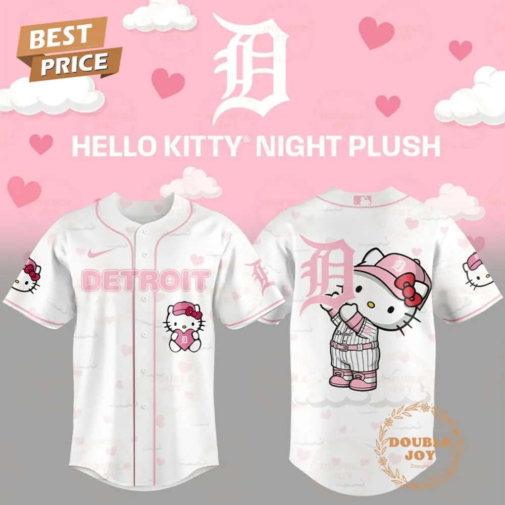 Detroit Tigers Hello Kitty Night Plush 2025 Special Edition Baseball Jersey
