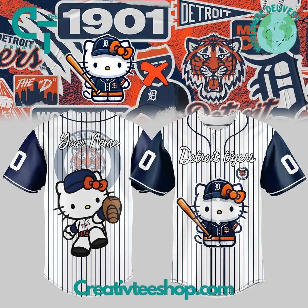 Detroit Tigers Hello Kitty Stripes Baseball Jersey