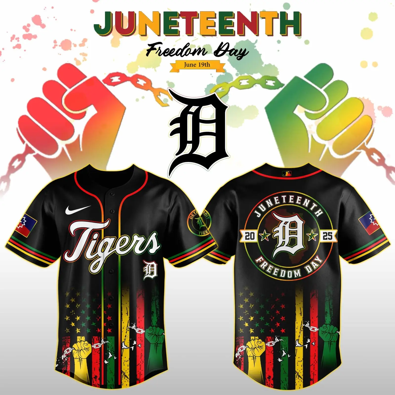 Detroit Tigers Juneteenth Day 2025 Special Jersey Detroit Tigers Merch Fathers Day Presents - Tazila