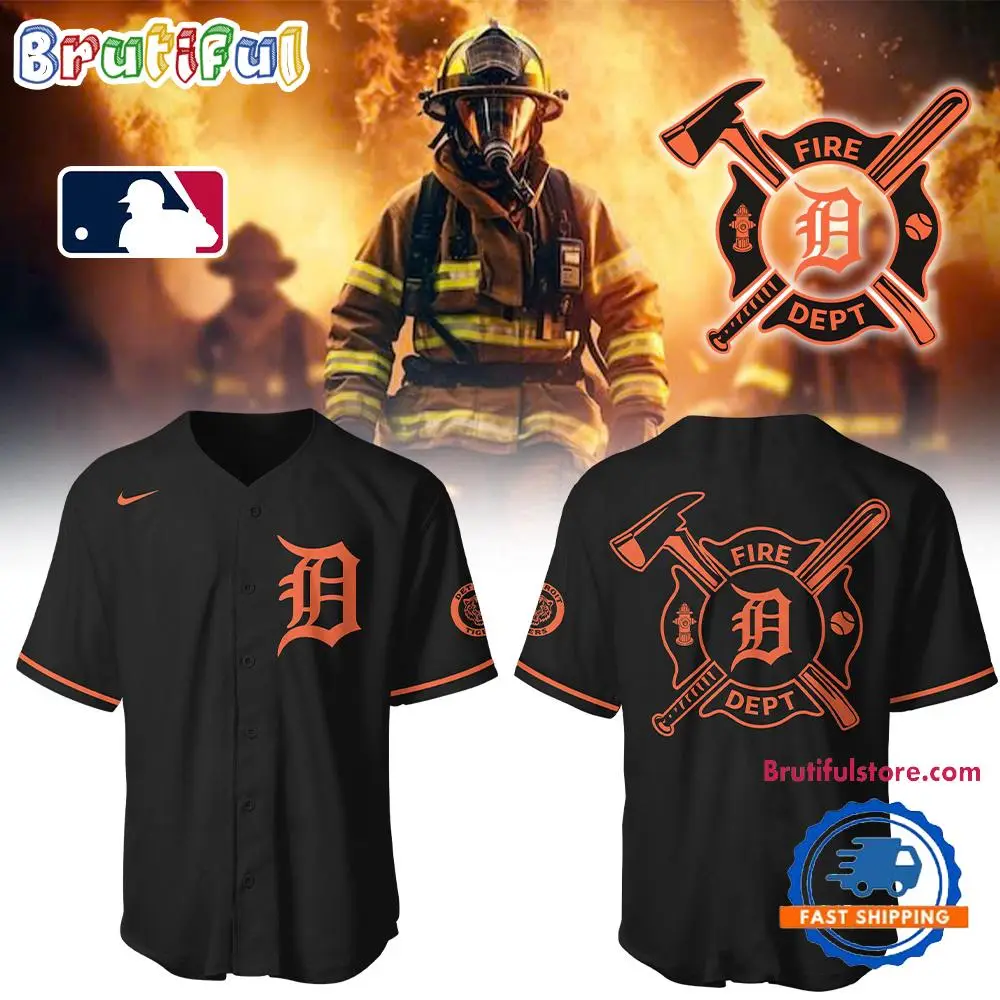 Detroit Tigers x Firefighter Appreciation Night 2025 Black Baseball Jersey