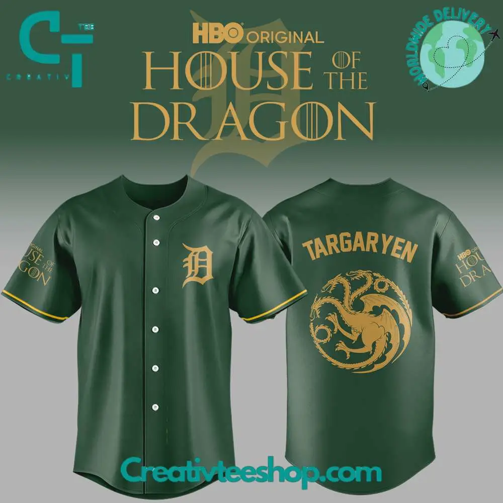 Detroit Tigers X House Of The Dragon Targaryen Green Baseball Jersey