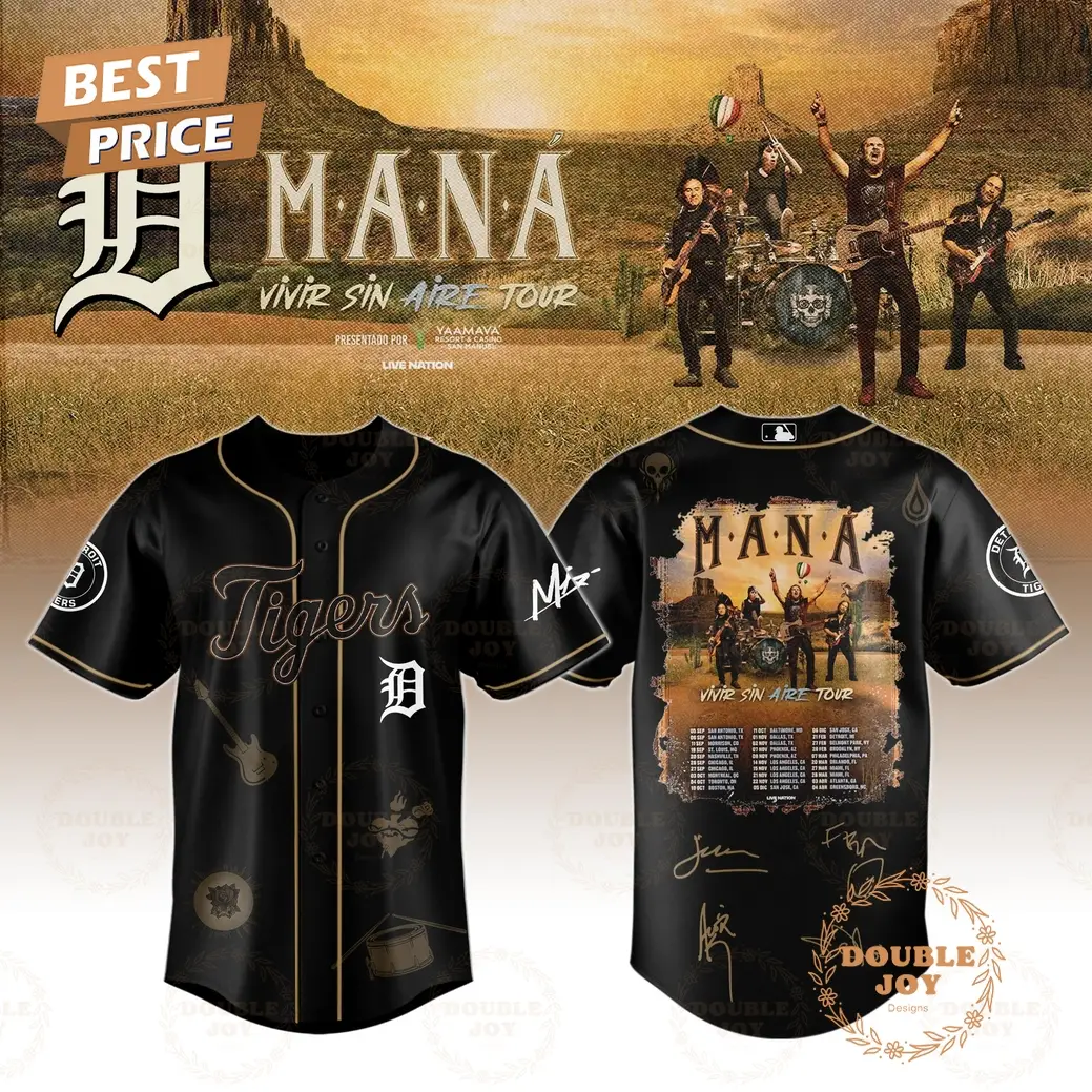 Detroit Tigers x MANÁ Tour 2025 Black Edition Baseball Jersey
