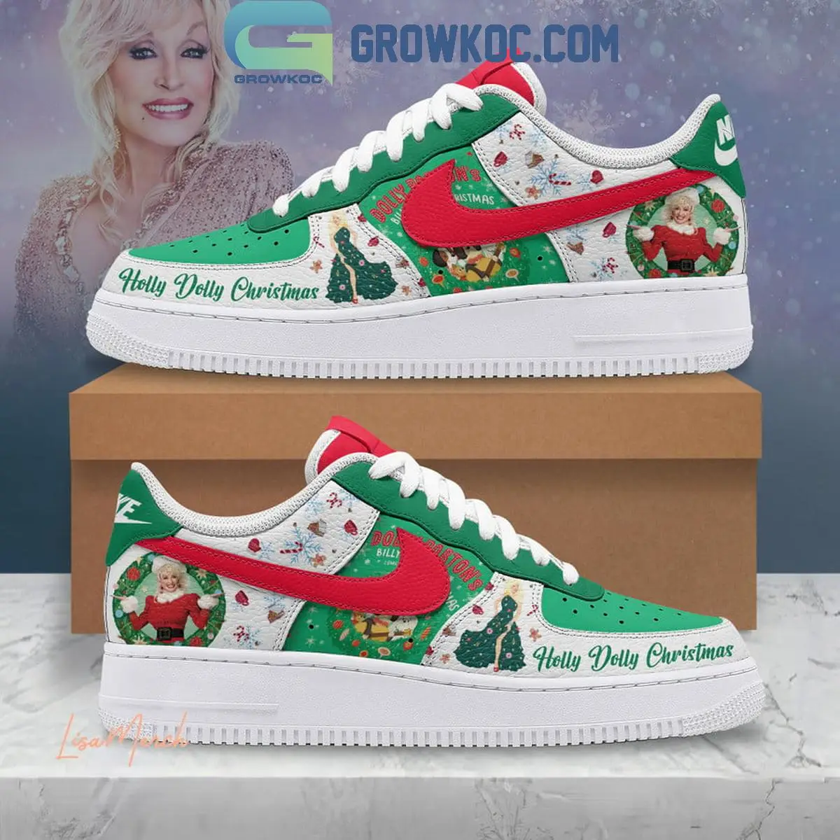 Dolly Parton Holly Dolly Christmas Happy Holidays Air Force 1 Shoes Dolly Parton Holly Dolly Christmas Happy Holidays Air Force 1 Shoes - Image 1