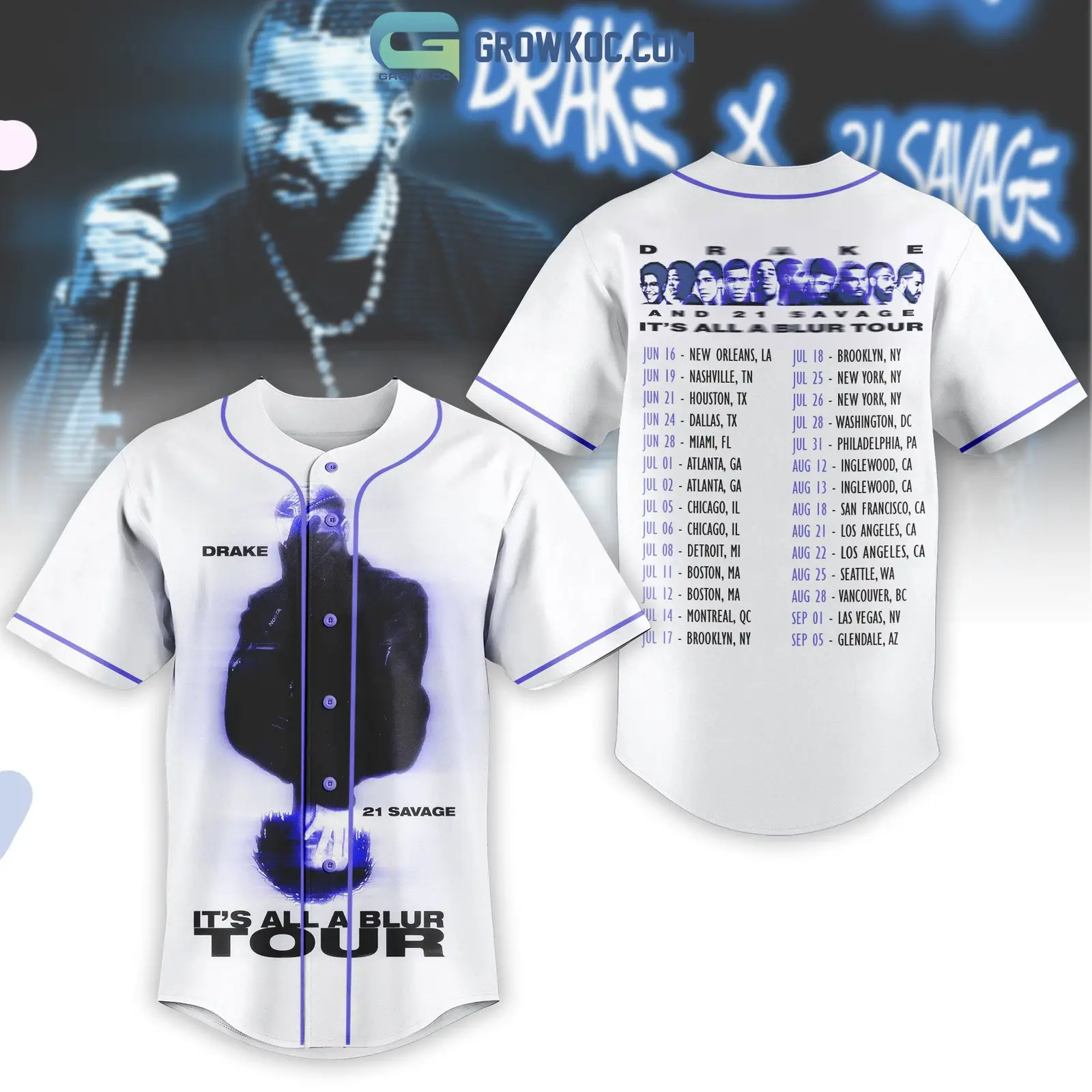 Drake And 21 Savage It's All A Blur Tour Personalized Baseball Jersey