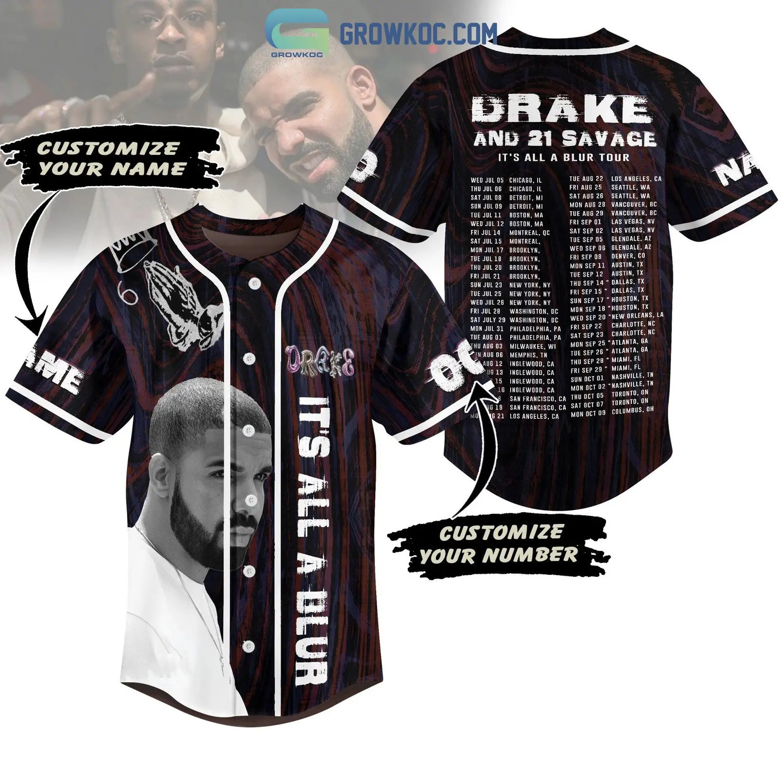 Drake And 21 Savage It's All A Blur Tour Personalized Baseball Jersey