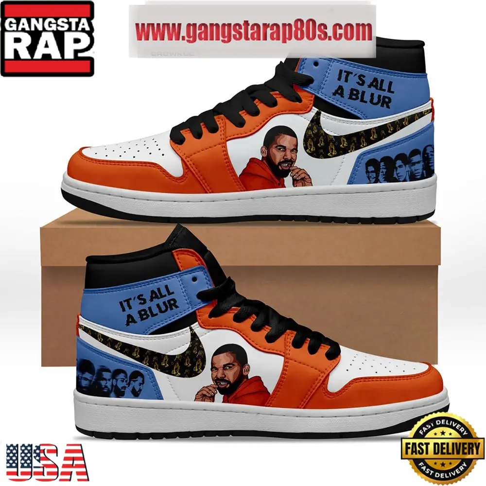 Drake It's All A Blur Air Jordan 1 Sneakers Shoes Drake It's All A Blur Air Jordan 1 Sneakers Shoes - Image 1